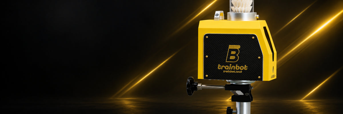 Close view of the BaddyBot Pro carbon panel and TrainBot logo